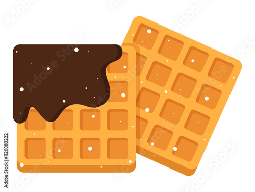 Square waffle with chocolate dripping clipart flat illustration