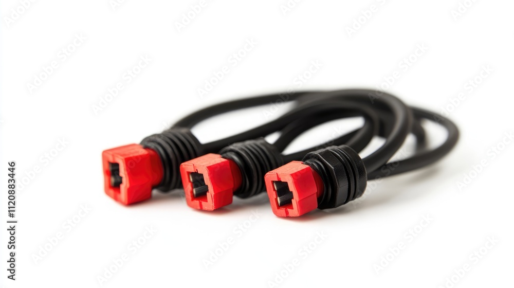 Wire connector set for LED applications featuring red and black components isolated on a clean white background for easy identification and use Wire connector set for LED applications featuring red and black components isolated on a clean white background for easy identification and use