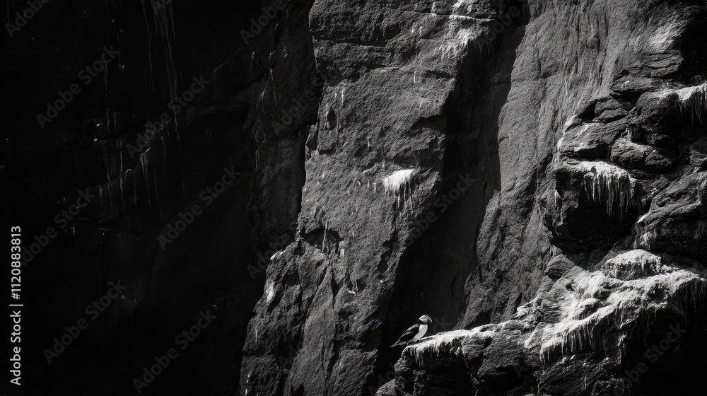 Black and white puffin perched on sheer cliffs in Iceland showcasing seabirds in a dramatic wild animal landscape setting Black and white puffin perched on sheer cliffs in Iceland showcasing seabirds in a dramatic wild animal landscape setting