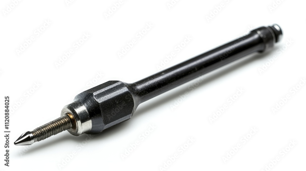 Screwdriver bit holder with quick release mechanism and bit on a white background for tool and hardware promotional use Screwdriver bit holder with quick release mechanism and bit on a white background for tool and hardware promotional use