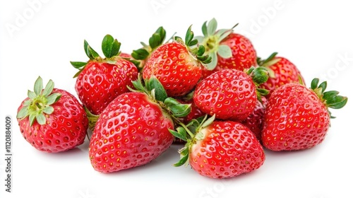 Fresh and juicy strawberries grouped together on a clean white background showcasing their vibrant color and natural texture