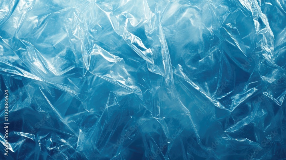 Blue toned abstract background featuring a blurred pattern of crumpled plastic cover texture showcasing depth and visual interest. Blue toned abstract background featuring a blurred pattern of crumpled plastic cover texture showcasing depth and visual interest.
