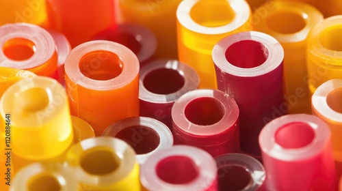 Colorful polyurethane bushings used as spare parts in engineering and industrial applications for enhanced performance and durability.