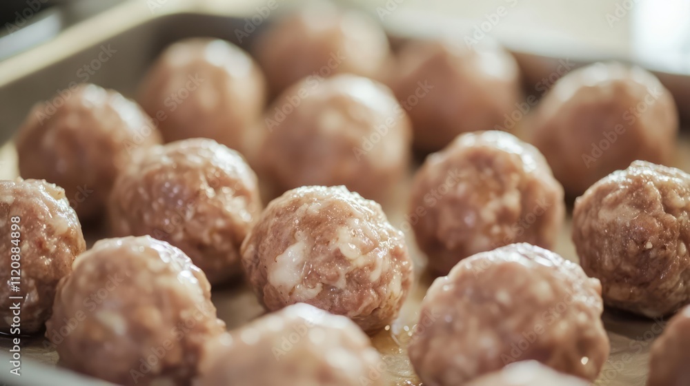 Homemade meatballs arranged in a tray showcasing fresh ingredients and textures for culinary presentations or recipe inspirations Homemade meatballs arranged in a tray showcasing fresh ingredients and textures for culinary presentations or recipe inspirations