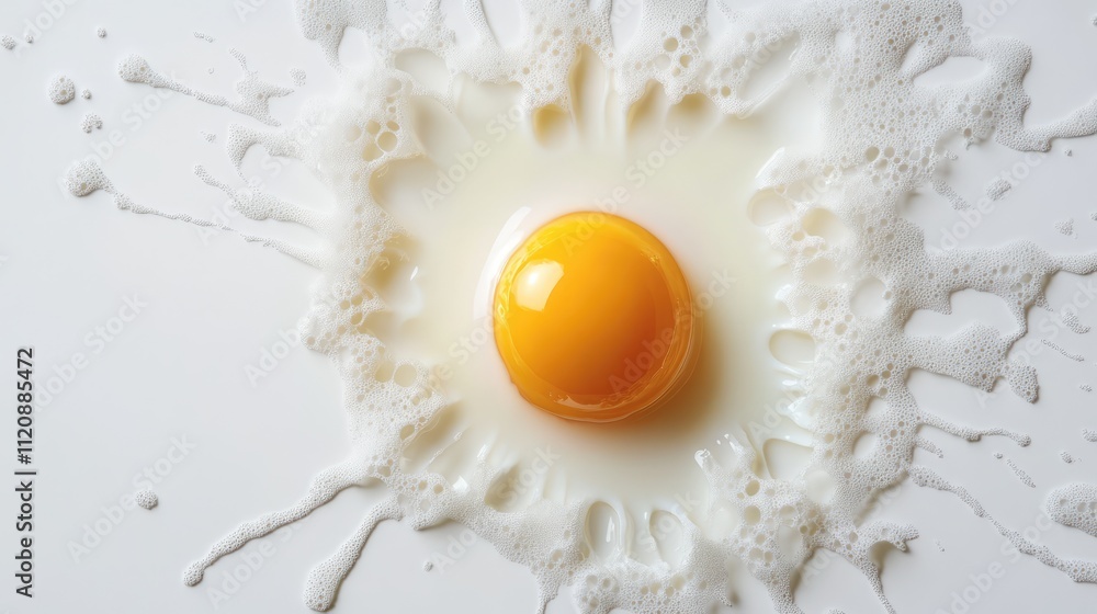 Raw egg yolk and egg white against a pristine white background showcasing texture and freshness for culinary and food photography. Raw egg yolk and egg white against a pristine white background showcasing texture and freshness for culinary and food photography.