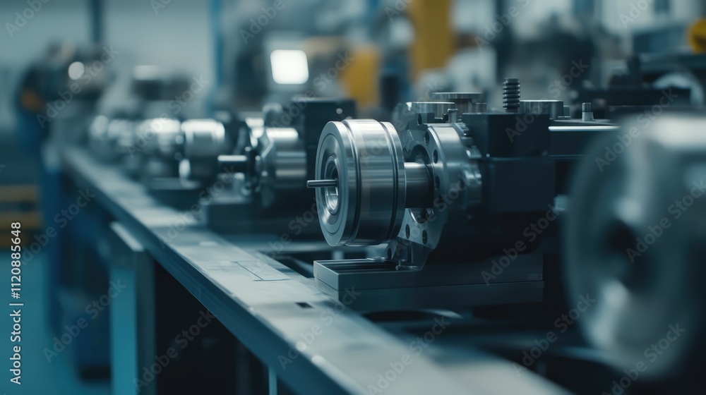 Fototapeta premium Industrial precision machining workshop with lathe grinders showcasing advanced engineering and mechanical control in a manufacturing environment