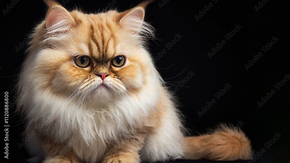 Persian cat with captivating amber eyes on a black backdrop, Persian cat, black background, cat portrait Persian cat with captivating amber eyes on a black backdrop, Persian cat, black background, cat portrait