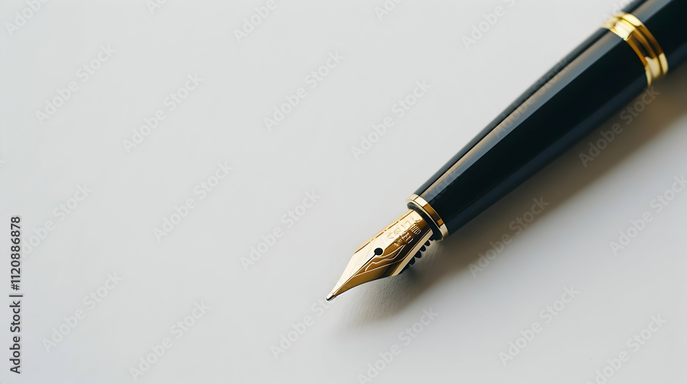 Elegant Gold-Accented Fountain Pen on White Background Elegant Gold-Accented Fountain Pen on White Background