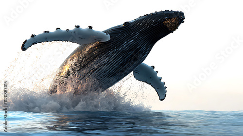 A whale is leaping out of the water, creating a splash photo