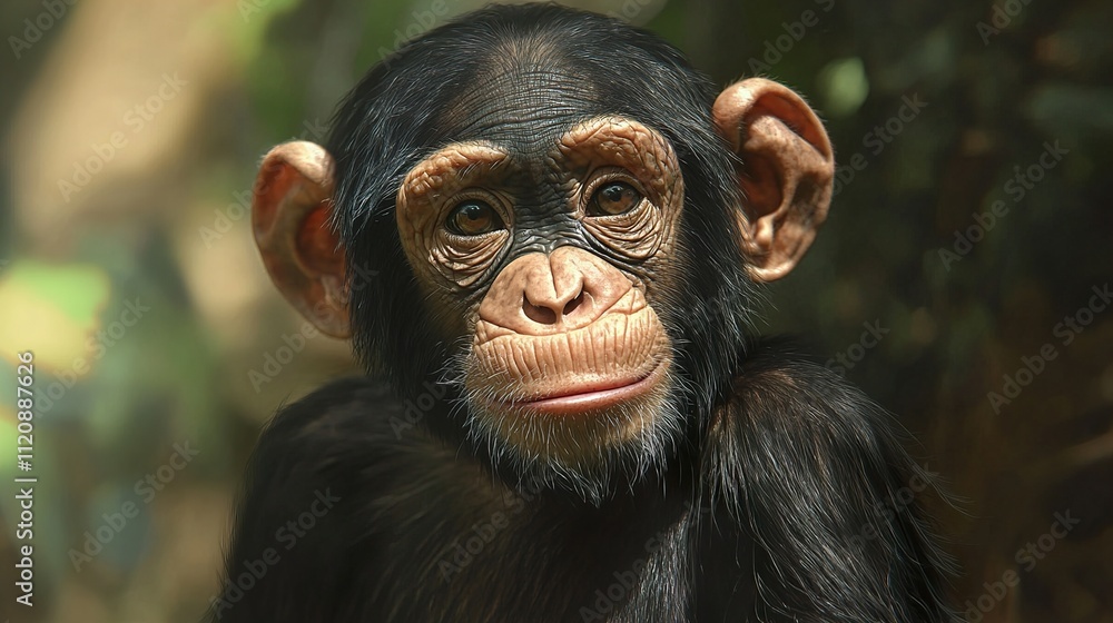 Adorable Chimpanzee Portrait: A Close-Up of a Young Ape in its Natural Habitat Adorable Chimpanzee Portrait: A Close-Up of a Young Ape in its Natural Habitat