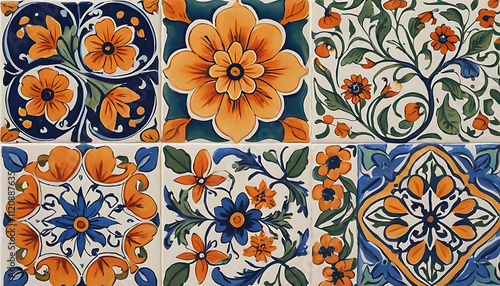 A collection of colorful hand-painted tiles adorned with whimsical floral and vine patterns in a boho style