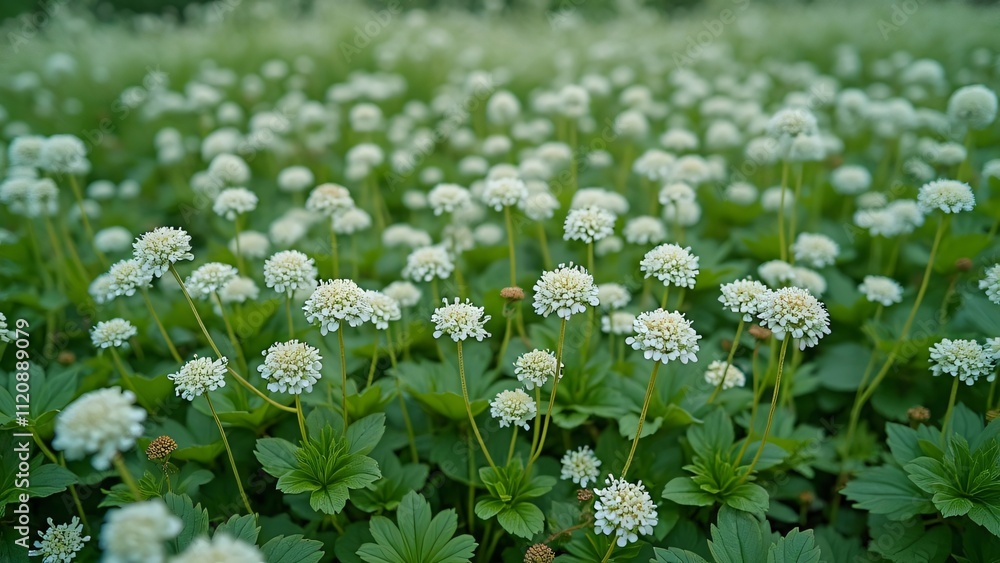 Extensive Field of Blooming White Buckwheat Flowers, Extensive Field of Blooming White Buckwheat Flowers,