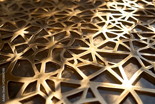 A pattern of interlocking hexagons in gold, with carefully placed shadows that add depth and visual interest to the shiny background photo