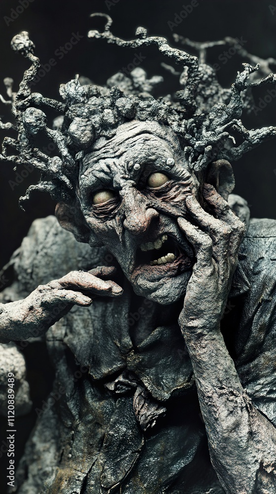 Fototapeta premium Grotesque Stone Figure: A Dark Fantasy Sculpture