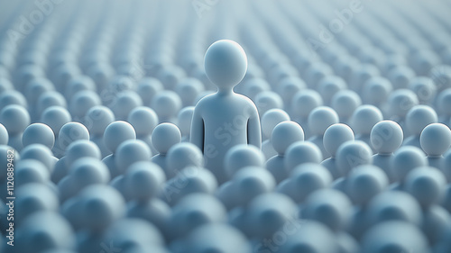 A person stands out in a crowd of people. Concept of loneliness and isolation, as the person is the only one in the group