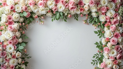 Stunning Pink & White Rose Wedding Backdrop, High-Resolution Floral Studio Background