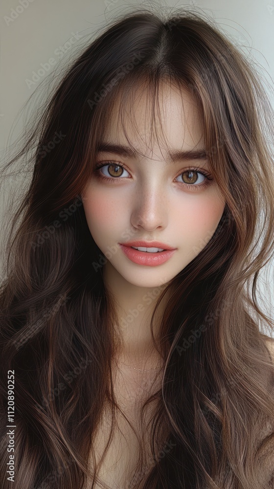 Selfie of a Pretty Asian Woman with Long Hair in Casual Fashion and Natural Makeup Selfie of a Pretty Asian Woman with Long Hair in Casual Fashion and Natural Makeup