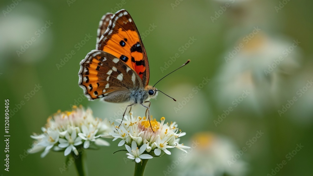 Macro Photography of a Butterfly on White Flowers in a Garden - Detailed Nature Image Macro Photography of a Butterfly on White Flowers in a Garden - Detailed Nature Image