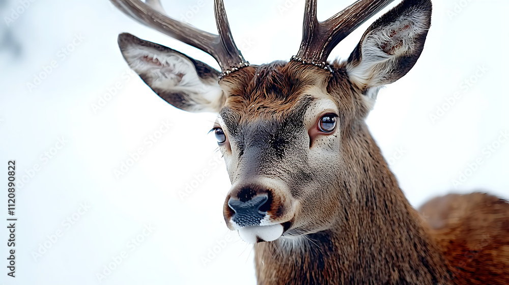 Obraz premium A deer with antlers is standing in the snow