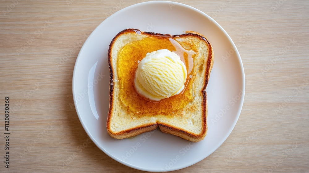 Deliciously Toasted Bread with Ice Cream and Honey Drizzle Deliciously Toasted Bread with Ice Cream and Honey Drizzle