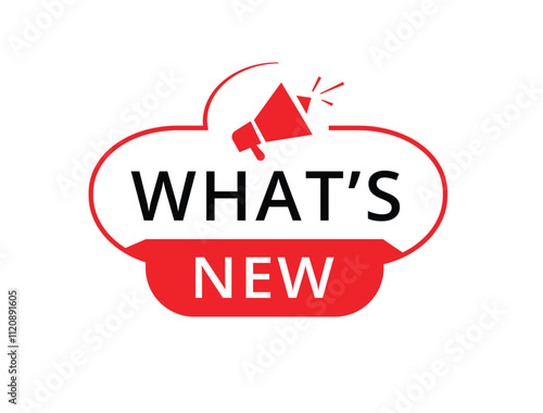 What’s new vector sign, badge icon. Modern banner element on white