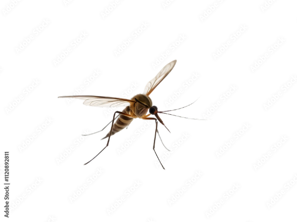 Fototapeta premium A stunning mosquito flying, isolated on a transparent background, captured in a macro shot. Generated AI