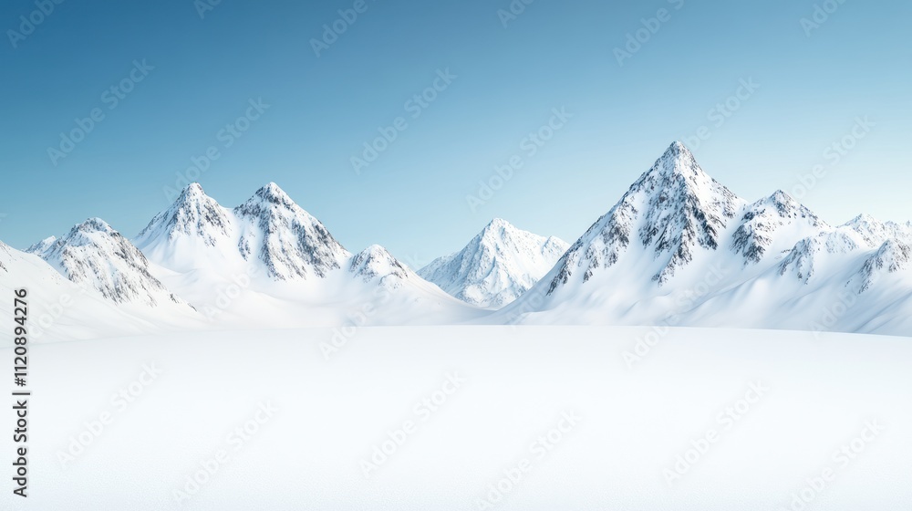 Obraz premium Snow-covered mountains under a clear blue sky.