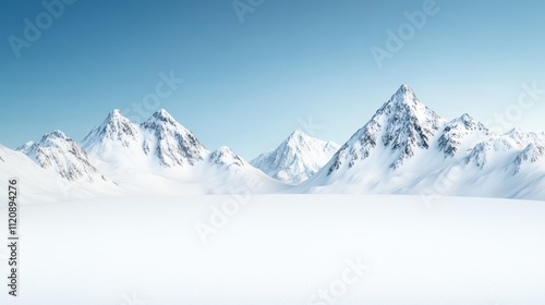 Snow-covered mountains under a clear blue sky.