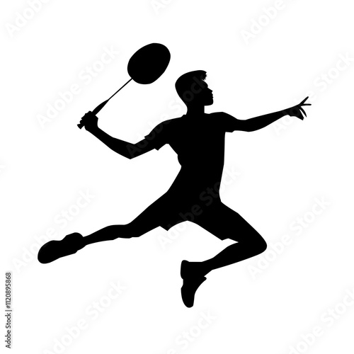 silhouette set of badminton players. silhouette of person playing badminton.
