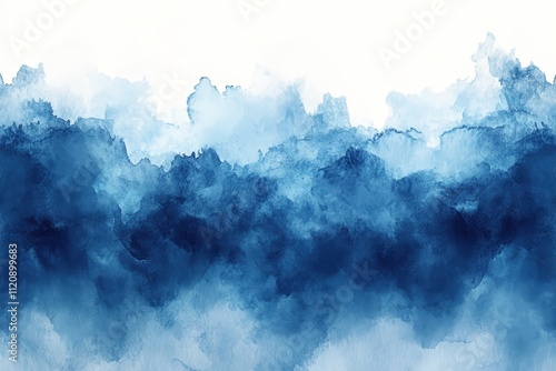 Serene Blue Watercolor Texture Abstract Background with Layered Ocean Waves and Soft Brush Strokes for Creative Design and Art Projects