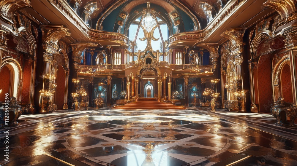Obraz premium Opulent Golden Palace Hall: A Grandiose Interior