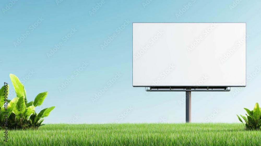 Blank billboard in a grassy field under a clear blue sky. Blank billboard in a grassy field under a clear blue sky.