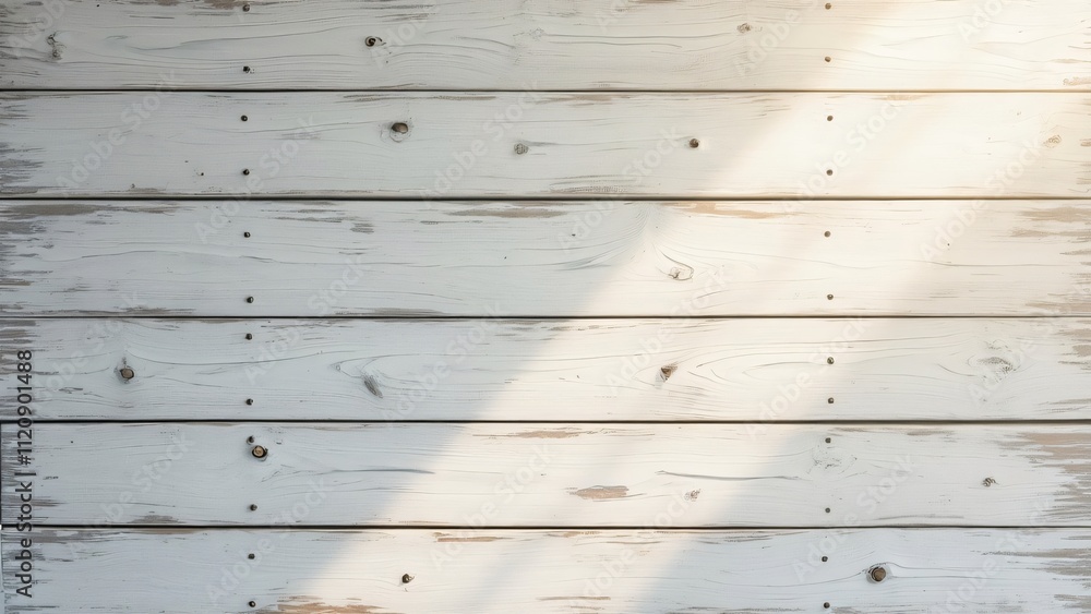 Naklejka premium Distressed Light Gray White Washed Wooden Background, Horizontal Boards, Weathered Oil Paint Texture