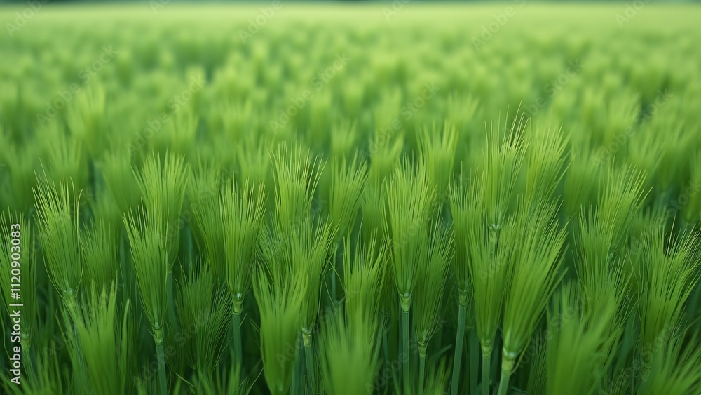 Obraz premium Aerial View of Lush Green Grass Meadow, Dense, Thick Blades of Tall Grass in a Field, Photorealistic Nature Texture