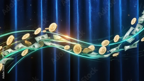  A Futuristic Glowing Abstract Banner of Money. photo