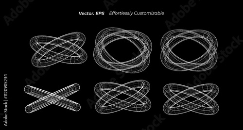 Spherical Orbit and Ring Wireframe Vector Set