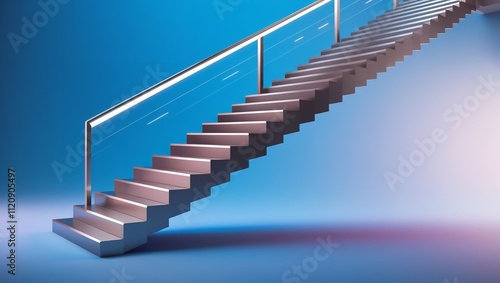 Path to Success on a Blue Background. Staircase Up in a Futuristic Polygonal Style. Digital Path Abstract Vector Illustration. photo