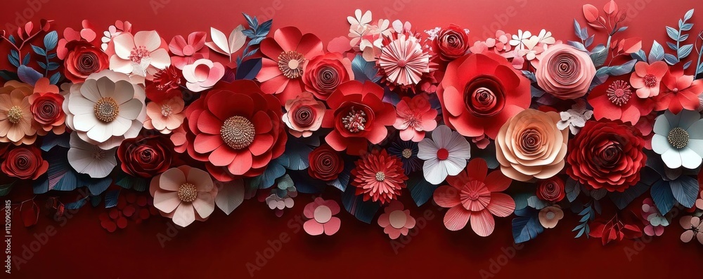 Lunar New Year Festive Paper Flower Arrangement in Red and Pink Shades Lunar New Year Festive Paper Flower Arrangement in Red and Pink Shades