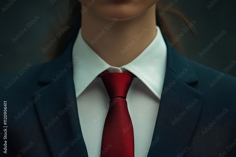 Close-up of a person wearing a dark suit, white shirt, and red tie. Ideal for business, corporate, or professional concepts. Close-up of a person wearing a dark suit, white shirt, and red tie. Ideal for business, corporate, or professional concepts.
