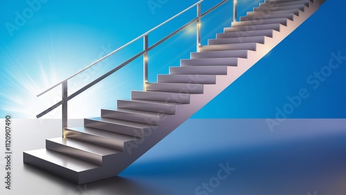 Path to Success on a Blue Background. Staircase Up in a Futuristic Polygonal Style. Digital Path Abstract Vector Illustration. photo