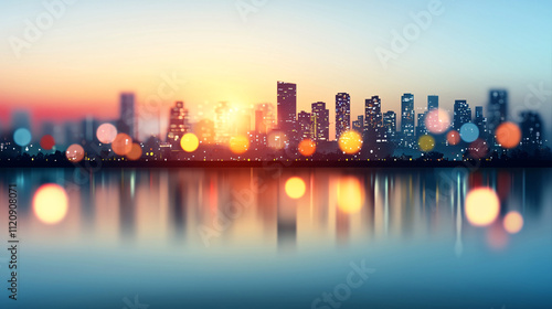 An abstract cityscape silhouette with glowing lights, blurred for a dynamic and vibrant urban atmosphere.

 photo