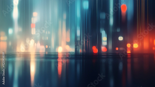 An abstract cityscape silhouette with glowing lights, blurred for a dynamic and vibrant urban atmosphere.

 photo