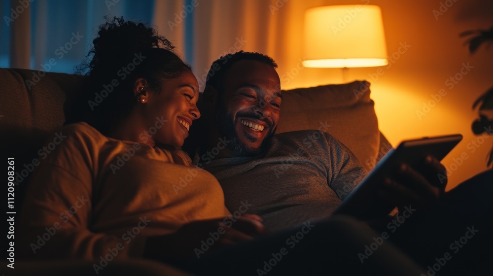Couple Relaxing Together On Sofa Using Tablet Couple Relaxing Together On Sofa Using Tablet
