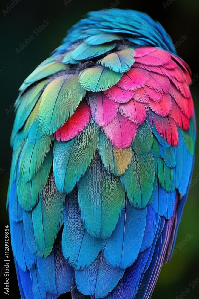 Obraz premium Colorful feathers of a bird showcasing vibrant hues and patterns.