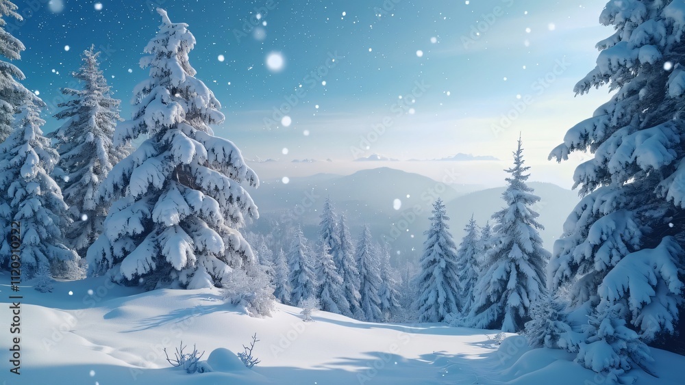 Naklejka premium Stunning Snow-Covered Carpathian Mountains Winter Landscape, 8K Snowfall Scene