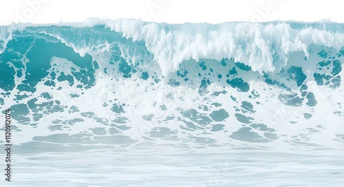 Mesmerizing ocean wave crashing with foamy white crests and vibrant blue tones, ideal for nature, travel, or environmental designs.