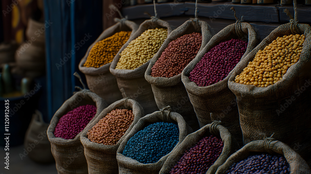 Fototapeta premium Vibrant Spice Bazaar: Exploring the Flavors of the World