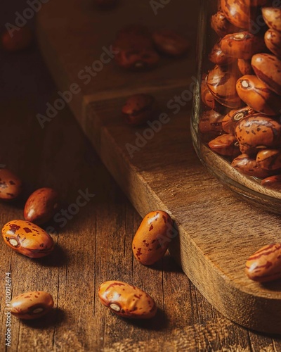 Rustic Scene with Raw Beans on Wooden Surface