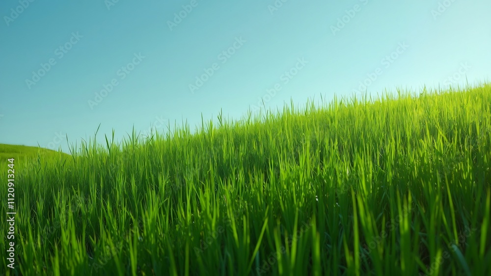 Obraz premium Lush Green Grass Hill Under a Vibrant Blue Sky - National Geographic Aesthetic