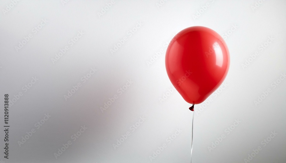 A single red balloon floating against a pure white background, positioned to one side. A single red balloon floating against a pure white background, positioned to one side.